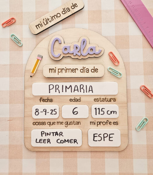 Placa primer día de cole