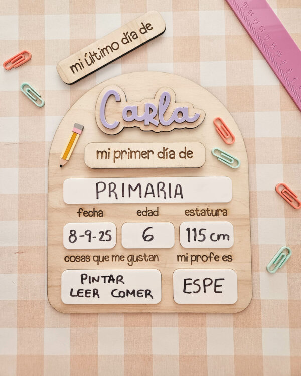 Placa primer día de cole