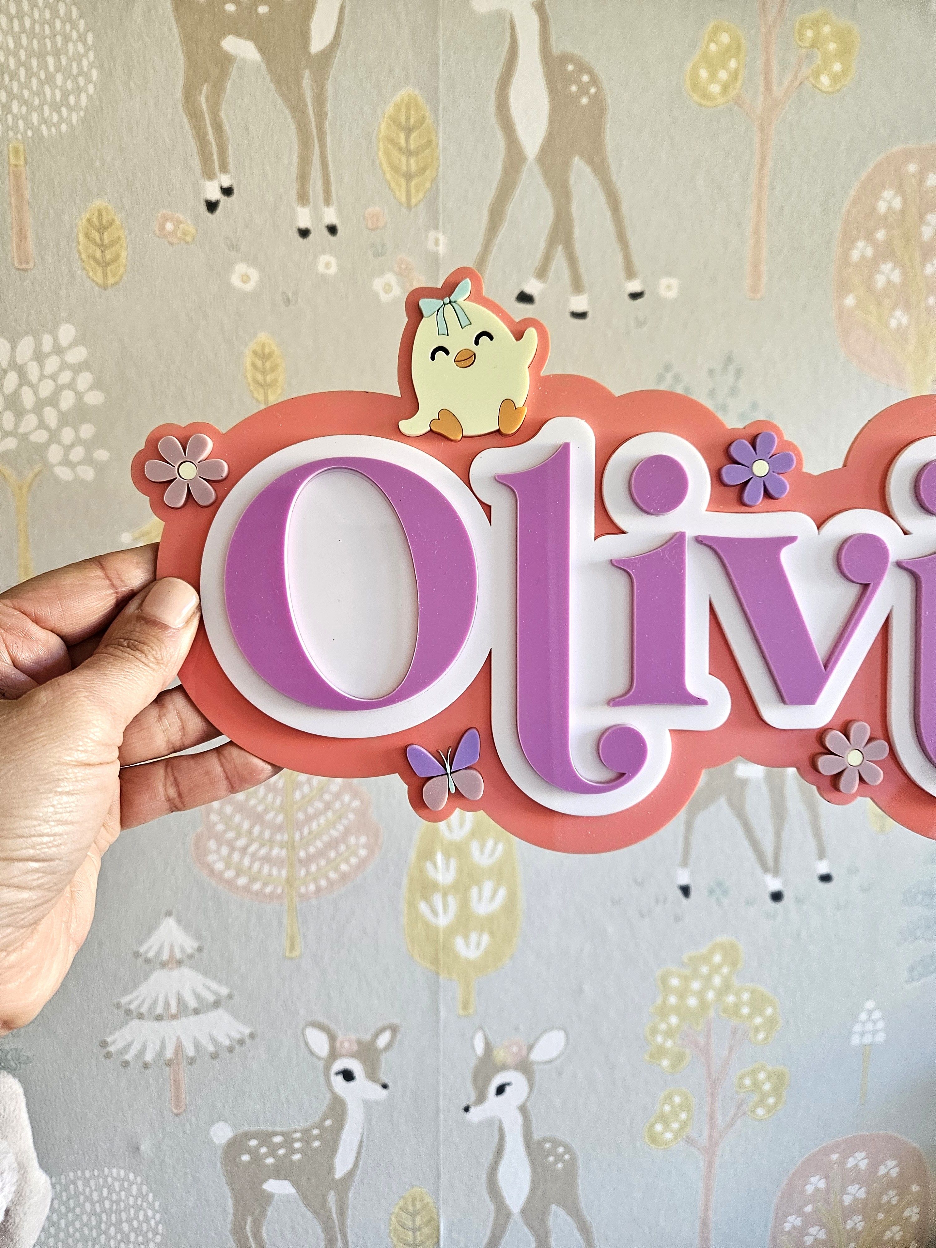 Nombre de metacrilato 3 colores con margaritas