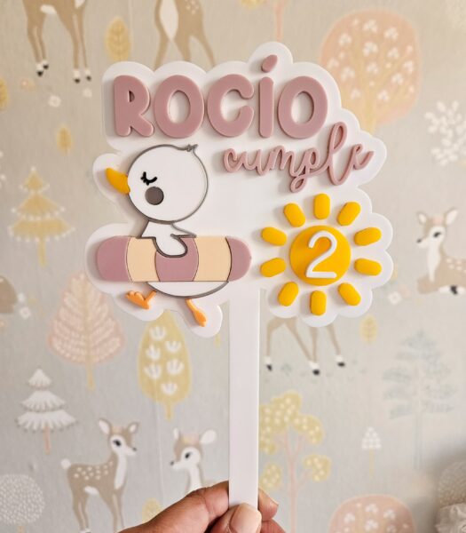 Topper personalizado con nombre y un patito